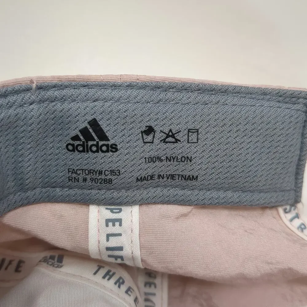 Adidas Baseball Cap Pink One Size Nylon Gold Logo Adjustable Slideback Strap Hat